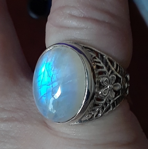 NWT GENUINE 20+ SRI LANKAN Rainbow Moonstone Ring - Picture 7 of 8